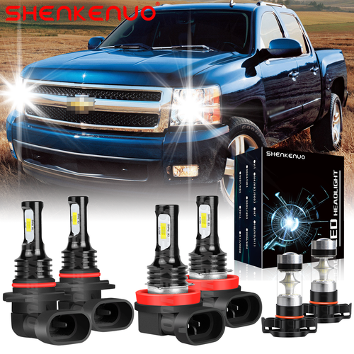 For Chevy Silverado 1500 2007-2015 - 6x White LED Headlight Hi/Lo Fog