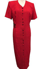 Miss Dorby Midi/Maxi Button-down Dress, SZ 12, Shoulder pads Short sleeves, Vtg