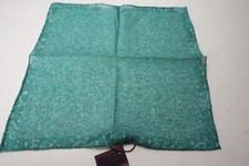 Isaia Emerald Green Floral Coral Hand Rolled Linen Blend Pocket Square Italy NEW