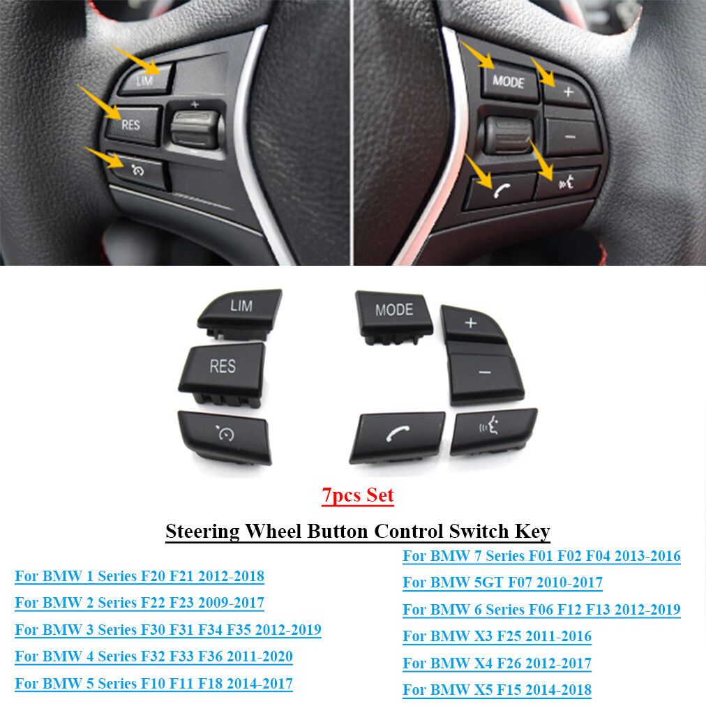 7x Steering Wheel Key Control Buttons Fit BMW 1 3 4 5 6 7 Series