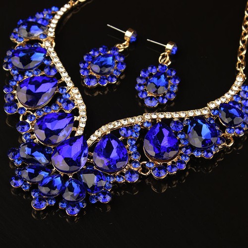 Rhinestone Necklace Crystal Earring Women Bridal Party Prom Wedding Jewelry Set - Picture 50 of 121