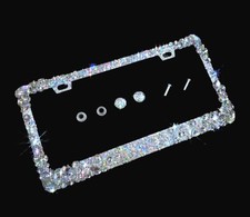 3d Bling Chunky Silver Glitter License Plate Cover Clear Rhinestone Crystal
