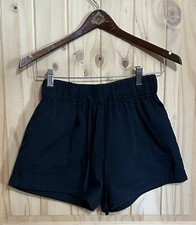 Women's Drawstring Elastic Waist Short Lady Casual Loose Wide-Leg Pockets Black