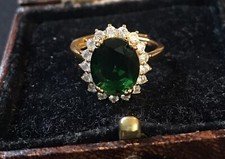 Vintage Style Green Gemstone And White Zircon Ring 18K Gold Plated