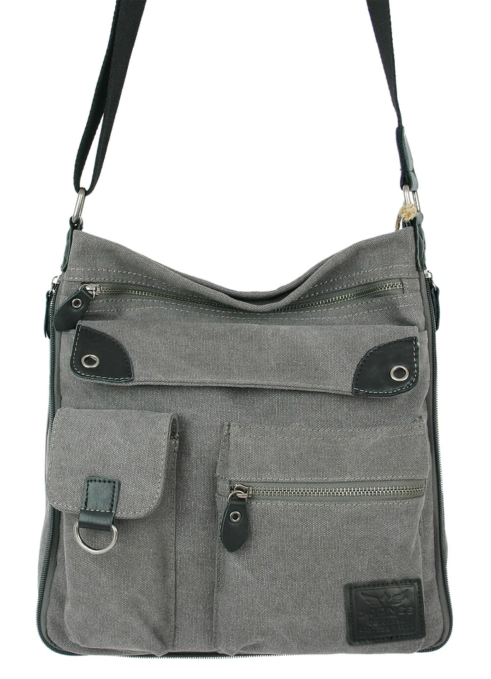 Damen Schultertasche aus Canvas - Leder Umhängetasche viele Fächer in 2 Farben - Bild 4 von 4