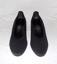 Salvatore Ferragamo Shoes Stretch Textile-Fabric Low Mini-Wedge Heel Black 9B