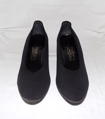 Salvatore Ferragamo Black Stretch Textile-Fabric Low Mini-Wedge Heel Shoes  9B | eBay