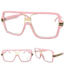Oversized Classic Retro Hip Hop Rapper Clear Lens EYE GLASSES Large Pink Frame