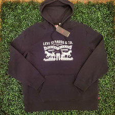 Levis Men's Pullover Hoodie Standard Fit Black Graphic Print Size L New