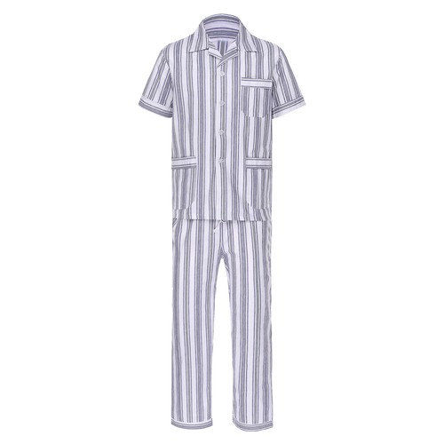 Conjunto de 2 PIEZAS de pijama a rayas manga corta camisa con botones y pantalones ropa de dormir para hombre  - Imagen 27 de 42