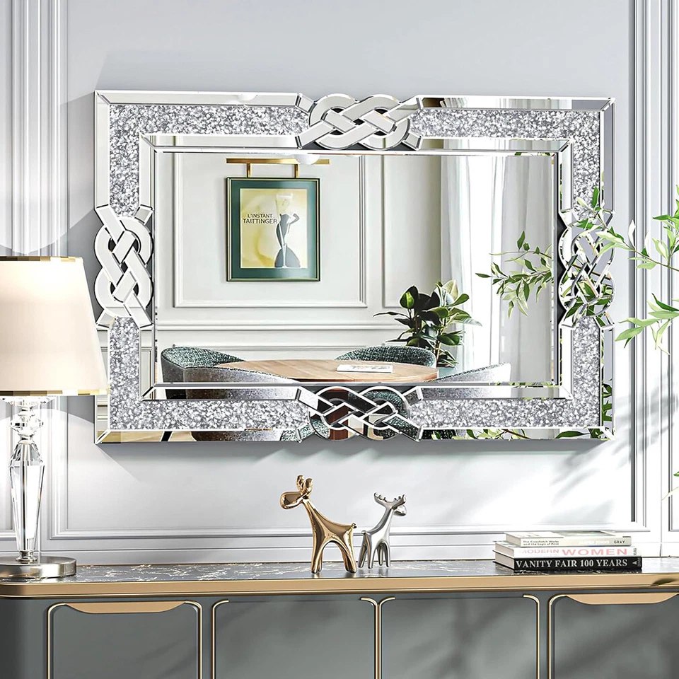 XXL Large Crystal Crush Diamond Mirror Vanity Silver Decorative Wall Hang Mirror - image 2 of 4