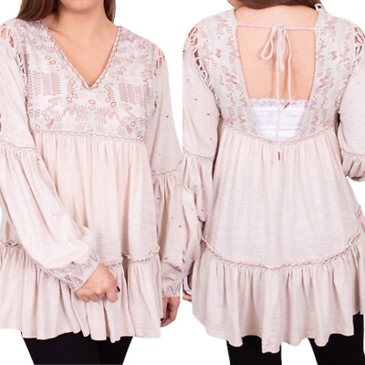 Free People Much Love Salt Tan Tunic Size Small OB1060997 $148
