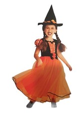 Hyde  Eek Witch Costume Girls 10/12 L Black  Orange Cute w/ Hat NWT