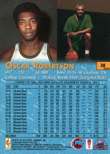 Oscar Robertson 1996 Topps NBA STARS 50º mejor refractor tarjeta #38 - dólares - Imagen 2 de 2