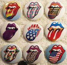 Rolling Stones PIN BUTTON LOT 9B Logo Foreign Tongues In The Stars Rare