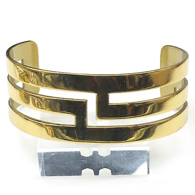 Rustic Cuff Gold Tone Geometric Greek Key Bracelet
