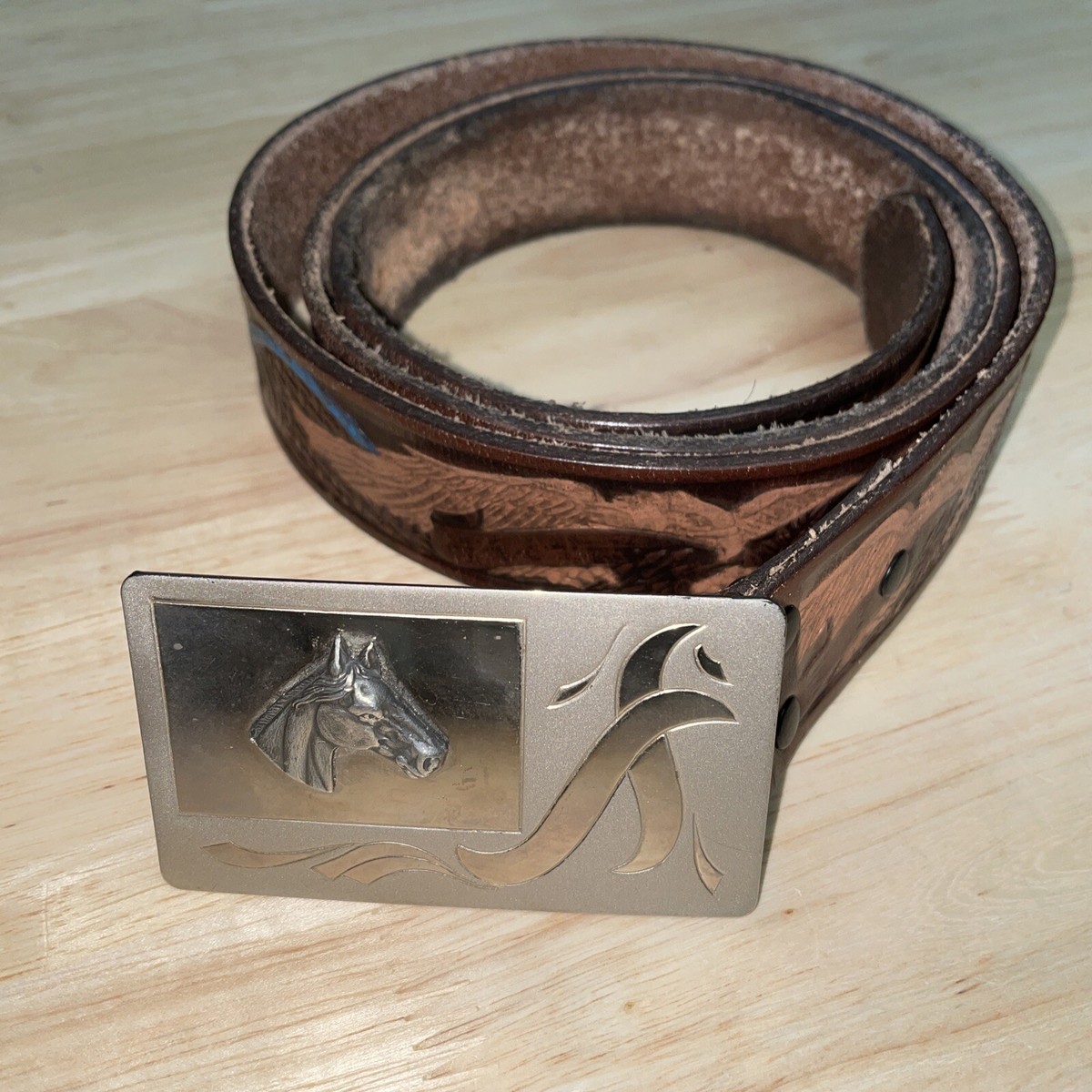 Vintage Horse Head Buckle Leather Western Belt Jynqra Ethnic Man Waist Belt with Relief Horse Head Buckle  main image 2