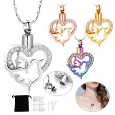 Cremation Jewelry for Ashes Stainless Steel Peace Dove Urn Necklace Memorial Urn