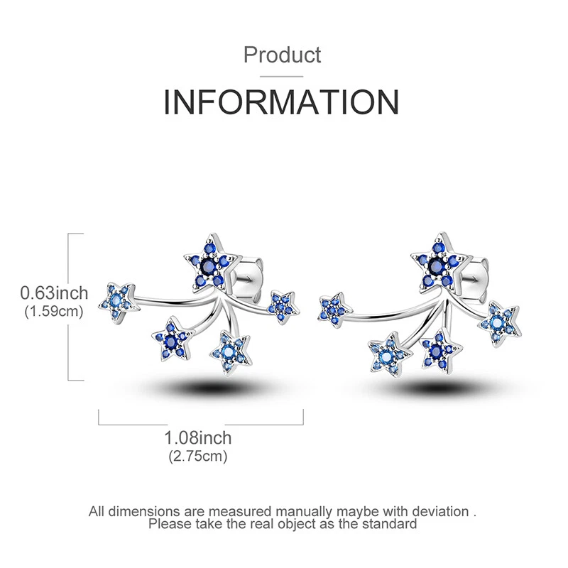 MULA Original Blaue Sterne Ohrstecker CZ Für Frauen Schmuck 925 Sterling Silber - Bild 3 von 4