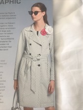 Marc Cain Dress Coat Size N4 14 Black White Dogtooth Mac Trench Belt - Mod 60’s