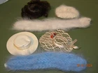 VINTAGE BARBIE LOT 3 HATS, WIG, 2 SCARFS