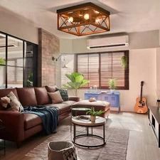 4-Light Farmhouse Flush Mount Light Fixture Rustic Industrial Ceiling Light NEW