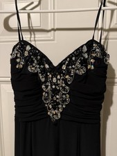 Windsor Junior Long Black Evening Event Gown Rhinestone Beading 7/8 Front Slit