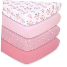 4-Pack Fitted Crib Sheet Set - Super Soft Breathable Baby Girl Crib Sheets,