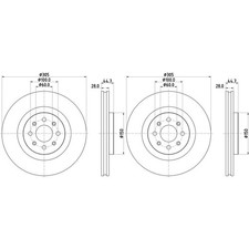 2x HELLA Pagid Dischi Freno Ø305mm Frontale Adatto A per Abarth Grande Punto