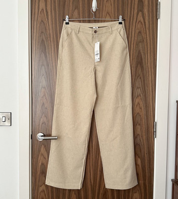 Resume Beige Sand Straight Leg Leinen Mix Passe Detail Hose UK 10 EU 38 NEU