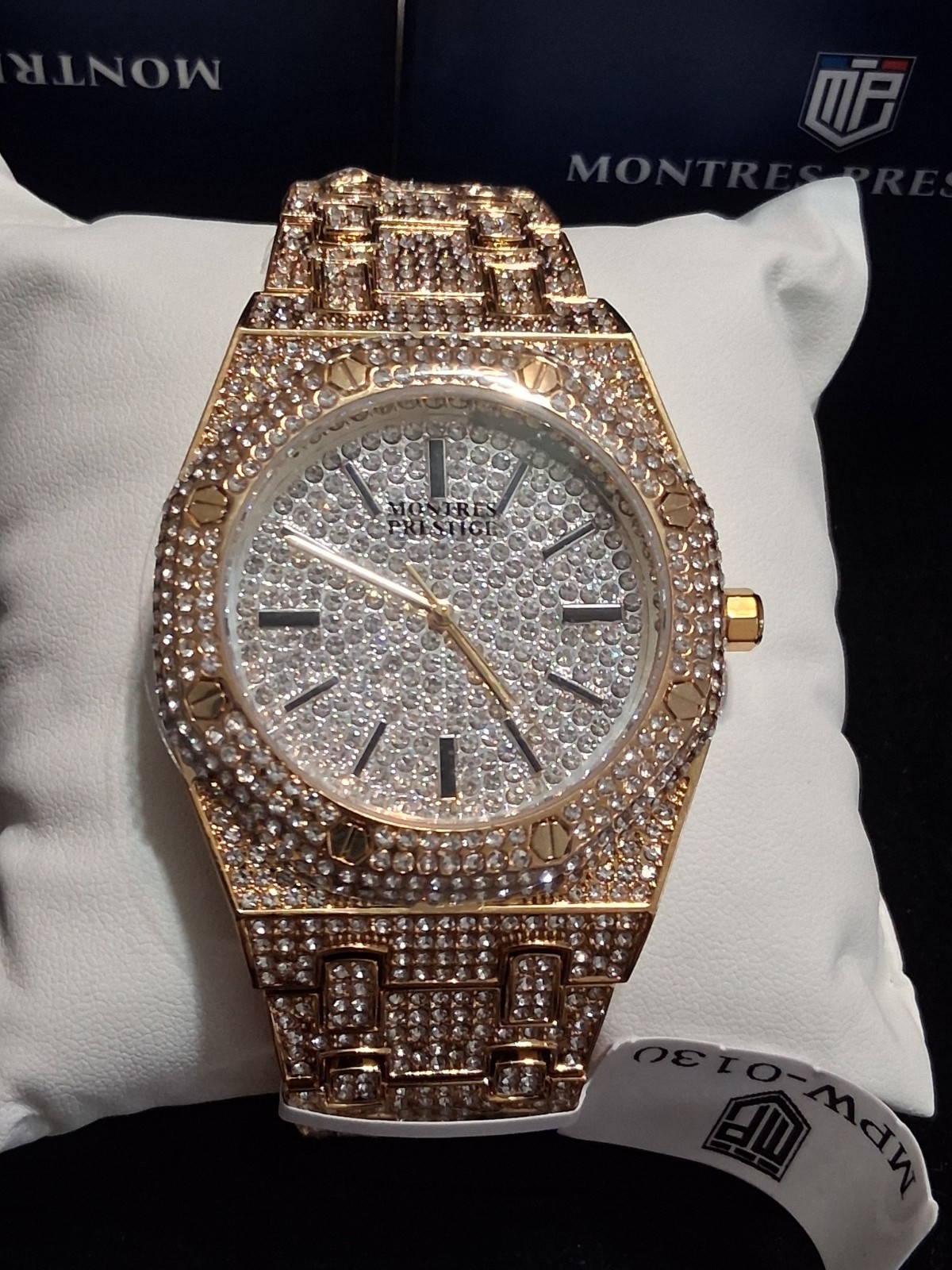 NEW!- Montres Prestige Luxe X Invicta Men's Watch - 42.5mm, Blinged Out Gold