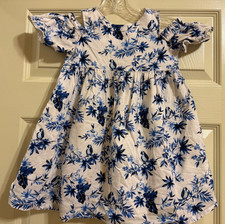Janie and Jack Blue and White Floral Bird Dress Girls Size 5