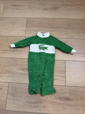 Vintage IZOD Lacoste NB 0-3M Green Terry Cloth Alligator Baby Romper Retro