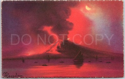 Neapel Kampanien Vesuv Ausbruch antike Postkarte Italien Künstler Pompeji