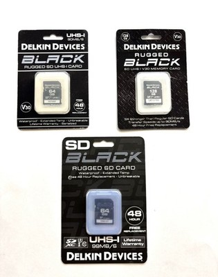 LOT of 3 Delkin Devices Black SDXC rugged Card UHS-1 V30 64GB 128GB NEW SEALED