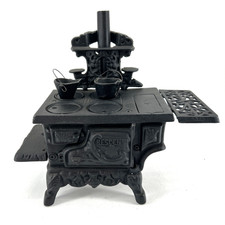 Vintage Crescent Miniature Cast Iron Toy Stove Salesman Sample With Accessories