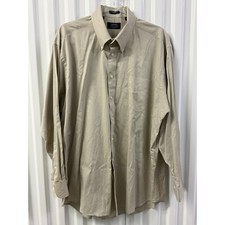 Chaps Ralph Lauren Dress Shirt Mens 17 34/35 Tan Excellent Cotton Button Down