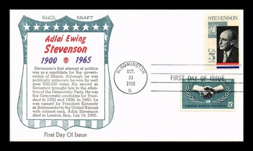 US COVER ADLAI STEVENSON UNITED NATIONS FDC SCOTT 1275 COMBO KHOL KRAFT CACHET