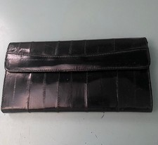 BLACK EEL Leather Trifold Wallet with Removable Checkbook Holder NWOT NICE