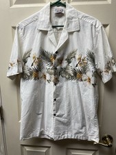 VTG-Pacific Legend Hawaiian Hibiscus Floral Mens Short Sleeve Button Down Sz M