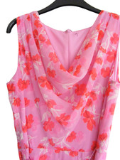 Ladies long floral design cowl neck pink and red dress size 14