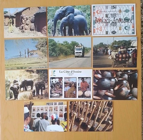 Ivory Coast Rare Lot of 11 Postcards Modern Elephant Village Truck