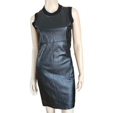 WITCHERY Black Lamb Leather Wool Blend Sleeveless Sheath Dress Size S