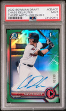 2022 Bowman Chrome Draft Chase DeLauter 1st Auto Green Refractor 63/99 PSA 9