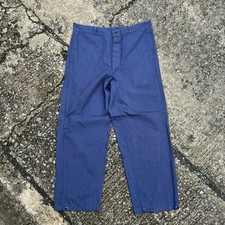 Vintage 1974s French Work Pants Blue Cotton Twill Button Fly W31-32x30