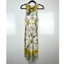 Young Fabulous and Broke Sleeveless Robbie Tank Midi Dress Green Tie Dye Ribbed
