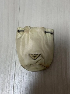 Authentique sac pochette à cordon en nylon PRADA beige triangle logo plaque f... - Photo 1/2