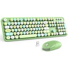 MOFII Wireless Keyboard and Mouse Combo, Retro Green 2.4GHz Full Size Colorfu...