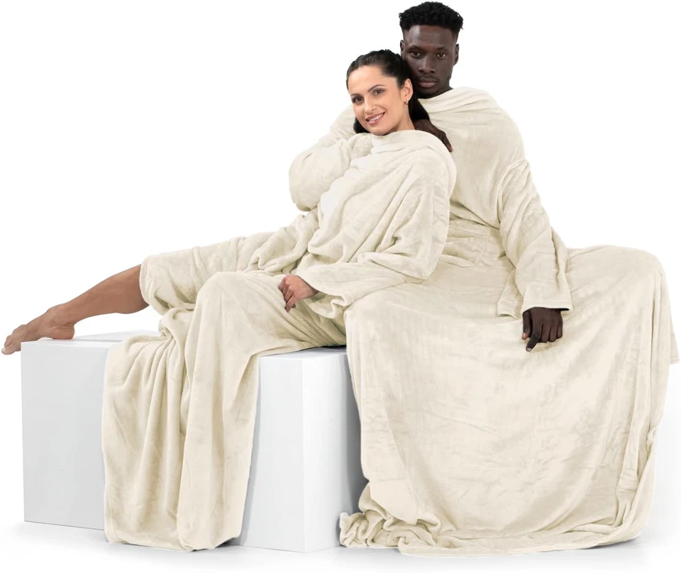 Coperta Con Maniche per Bambini in Microfibra Poliestere Beige 90 X 105 Cm Lazy - Immagine 2 di 4