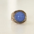 Vintage 925 Sterling Silver Blue Star Cabochon Etched Band Ring Adjustable